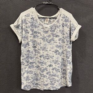 Lucky Brand Floral Blue and White Women's Top